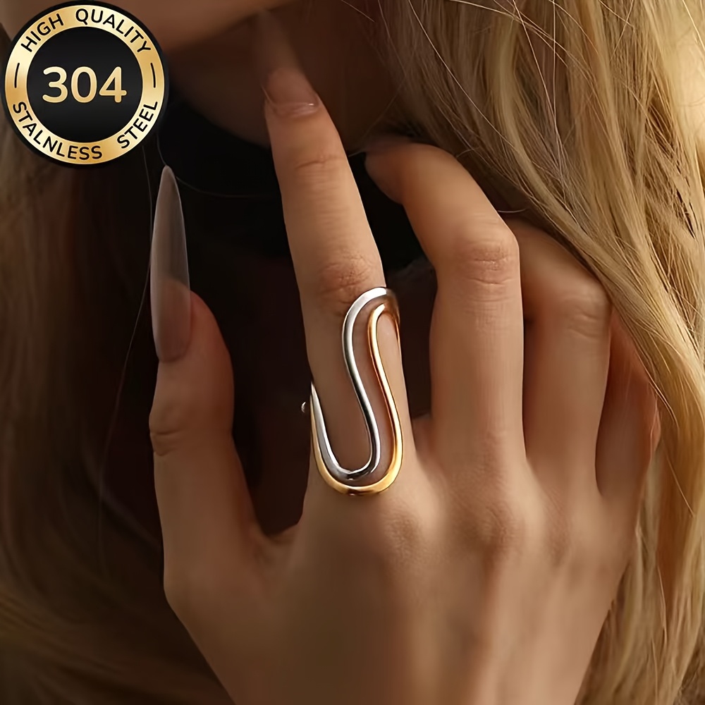 Women's High-Quality Stainless Steel Golden Open Adjustable Ring